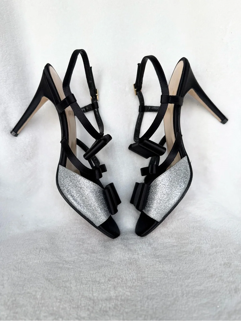 Kate Spade New York Silver Satin Bow Slingback Sandals 8.5